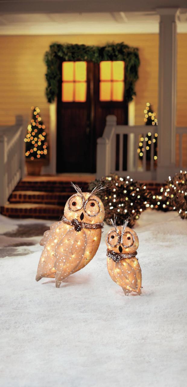 christmas owl outdoor decor Home Accents Holiday PreLit Burlap Owl Family (Set of 2) TY0291414