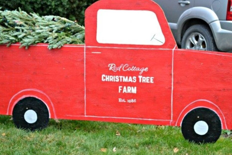 red truck christmas decor outdoor Red Truck & Christmas Tree Outdoor Christmas Decor Christmas yard