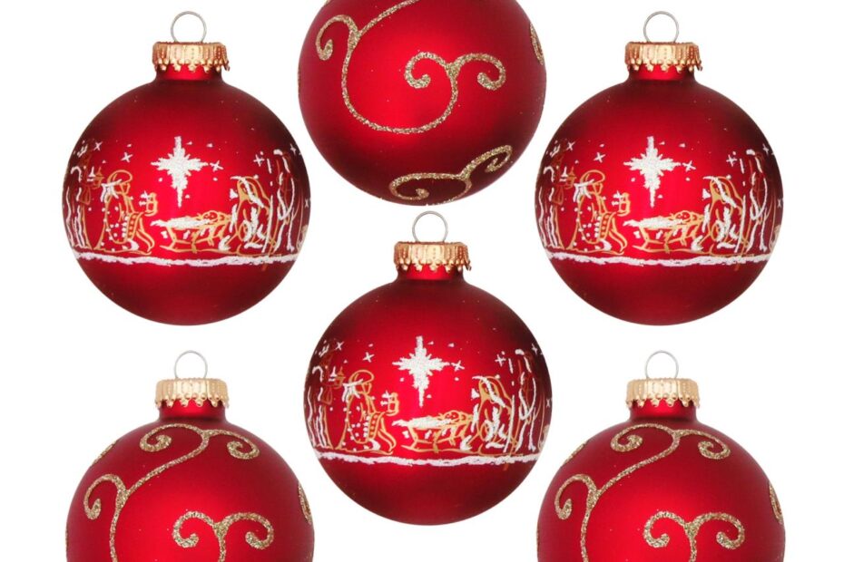 christmas ornament sets sale Christmas by Krebs 8Ct 67Mm Red Gold Nativity Set Deco Glass Christmas