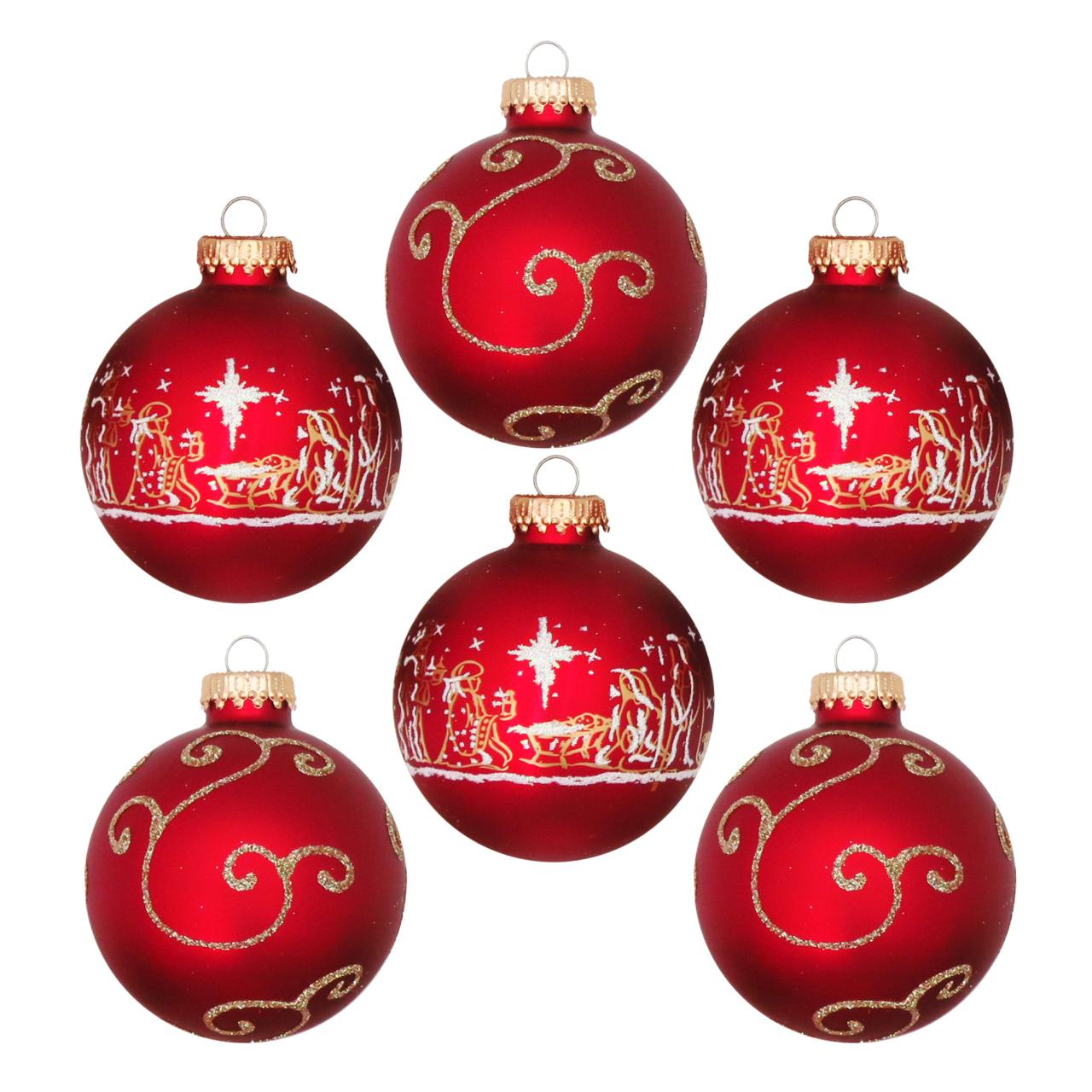 christmas ornament sets sale Christmas by Krebs 8Ct 67Mm Red Gold Nativity Set Deco Glass Christmas