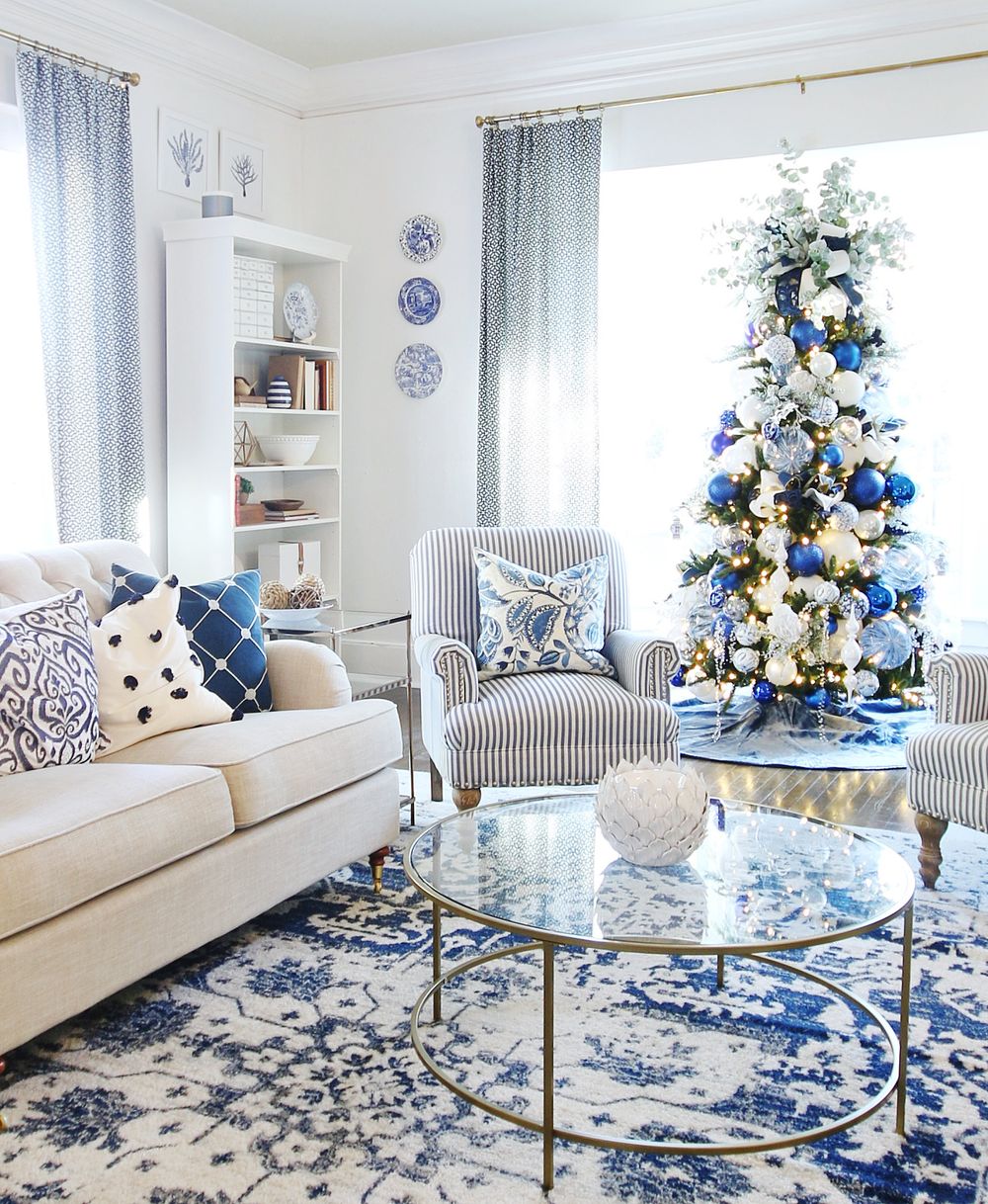 blue couch christmas decor 19 Best Blue Christmas Decor Ideas