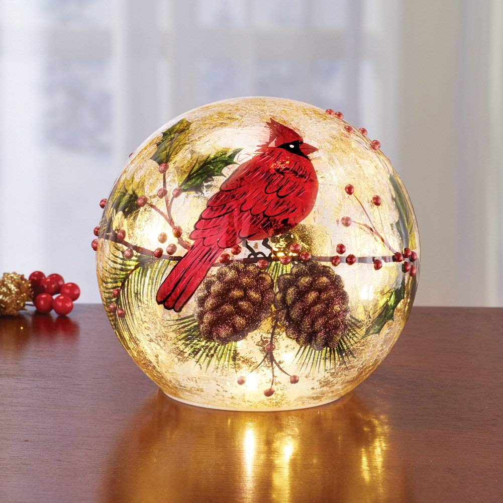 lighted christmas tabletop decor Cardinal Lighted Ball Christmas Tabletop Decoration Christmas