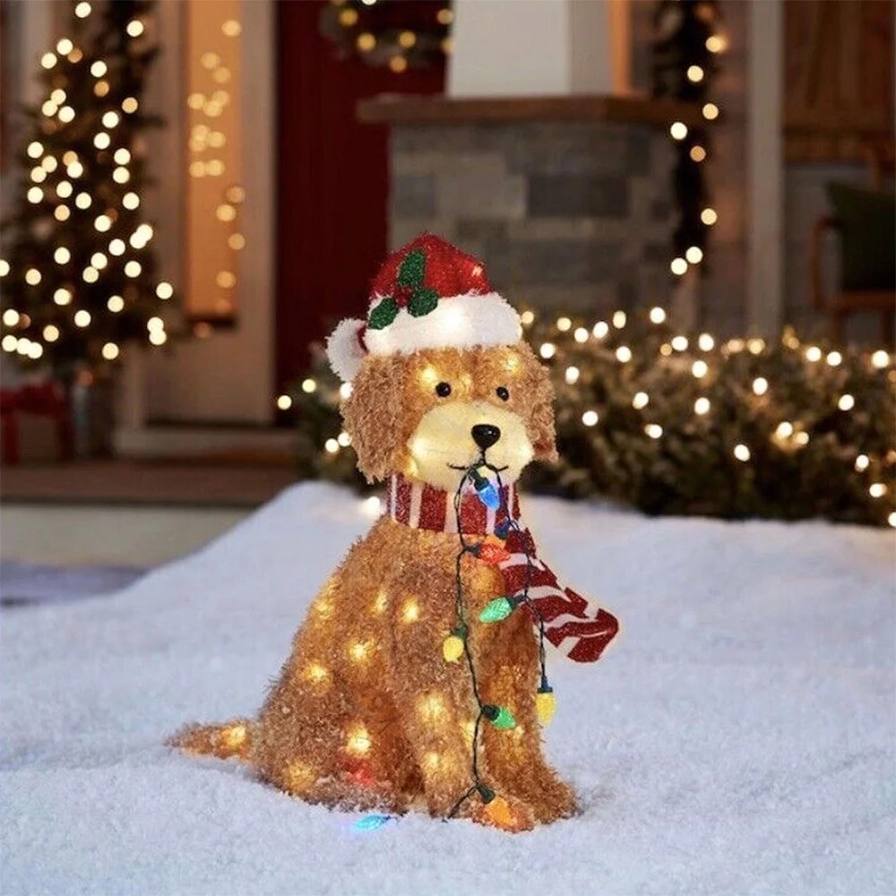 outdoor christmas decor dog Christmas Dog Lights String Yard Decoration Lovely Santa Dog with