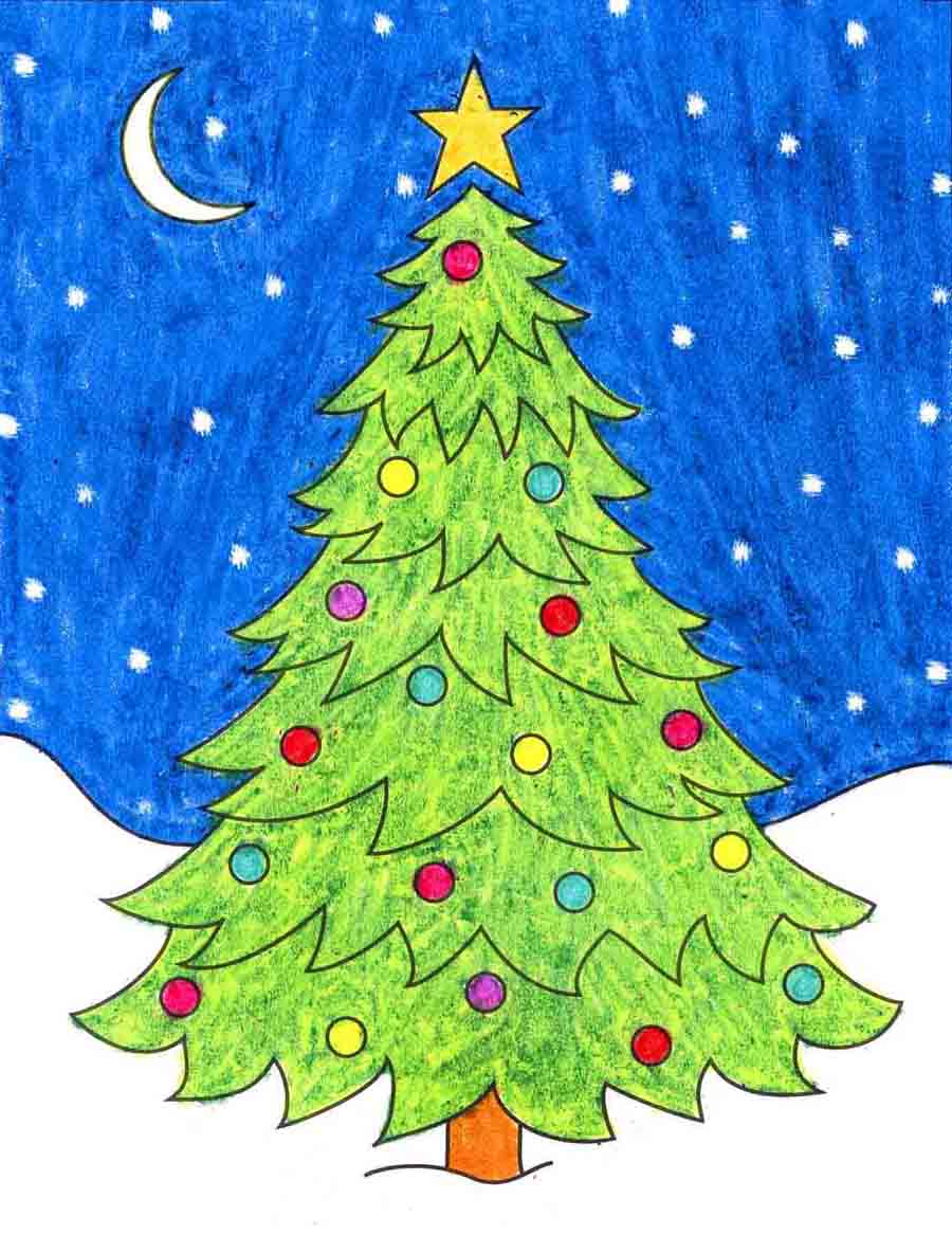 christmas decorations outdoor drawing How to Draw an Easy Christmas Tree · Art Projects for Kids