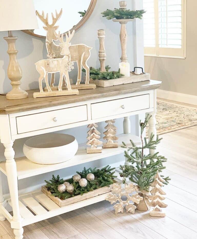 console table christmas decor ideas Console Table with Wooden Christmas Decorations Soul & Lane