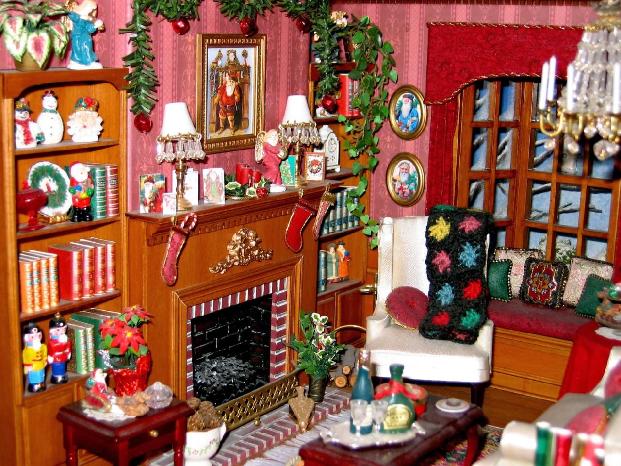 doll house christmas decor BluKatKraft Dollhouse Miniatures Christmas Room Box 112 scale