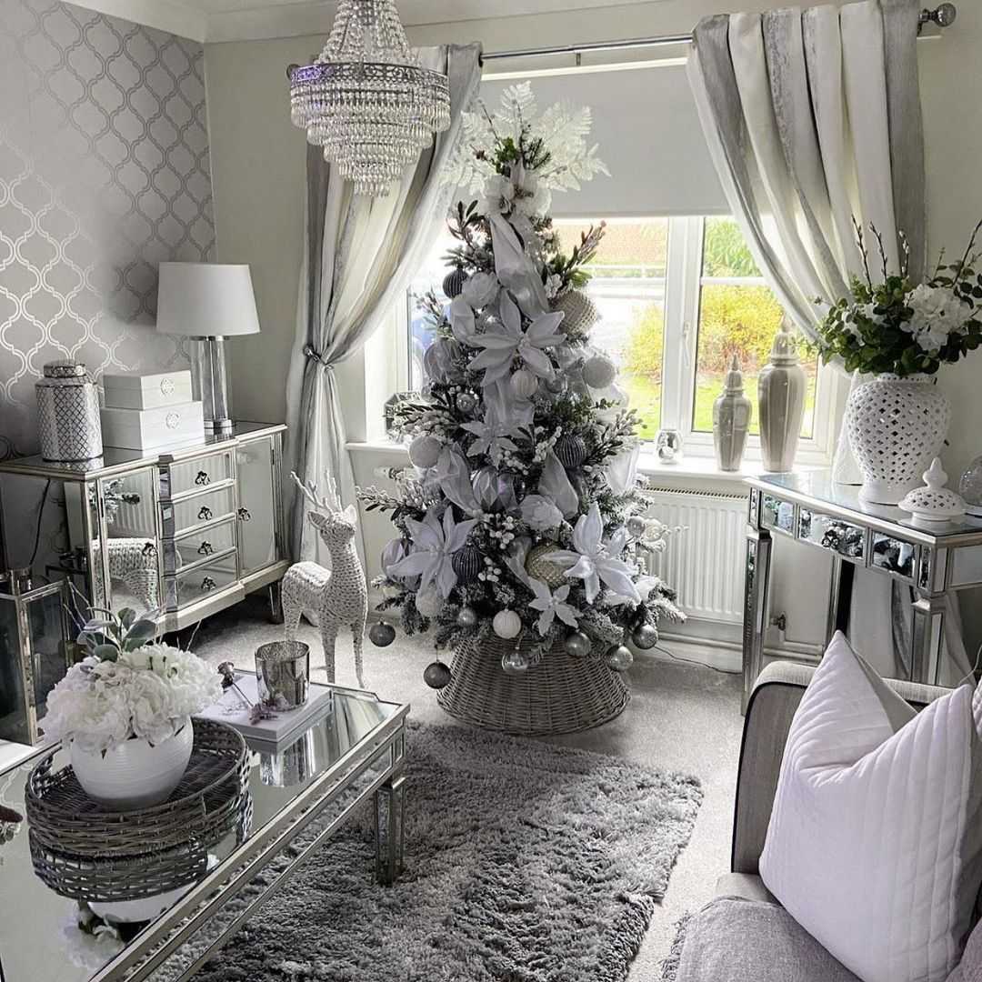 christmas decoration ideas silver and white Đón Noel silver decoration christmas tree với cây thông trang trí bằng bạc