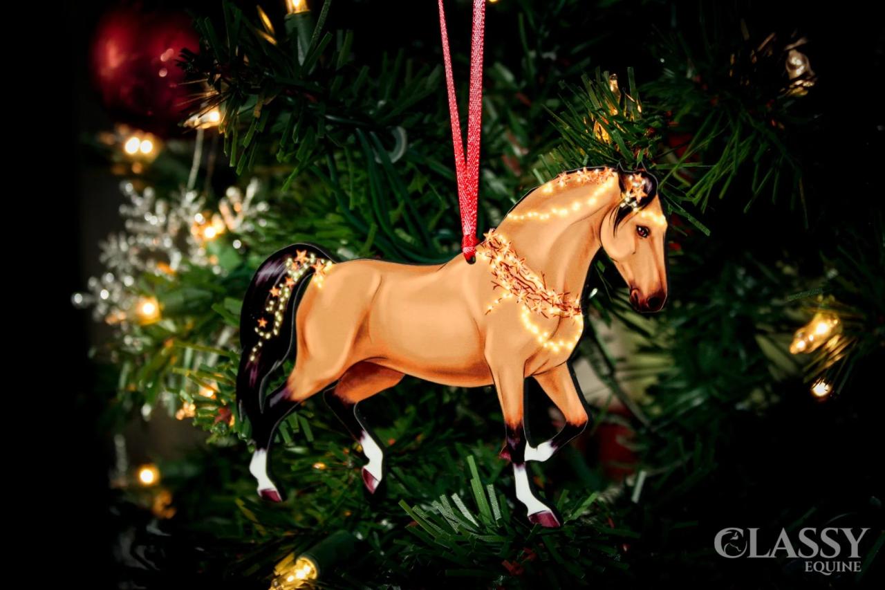 christmas decor for horses Buckskin Quarter Horse Christmas Ornament Adorned with Star Garlands