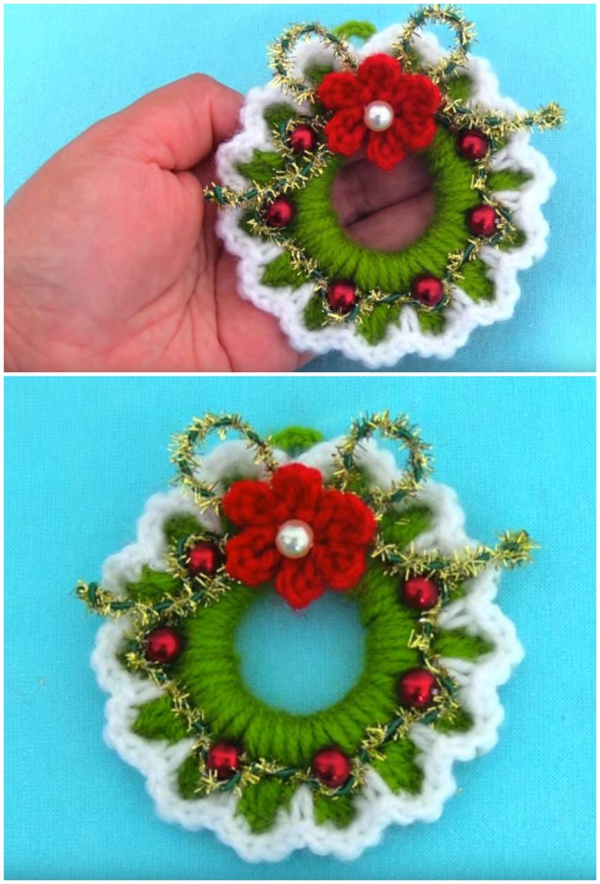 christmas decor crochet ideas How To Crochet Tiny Christmas Wreath Crochet Ideas