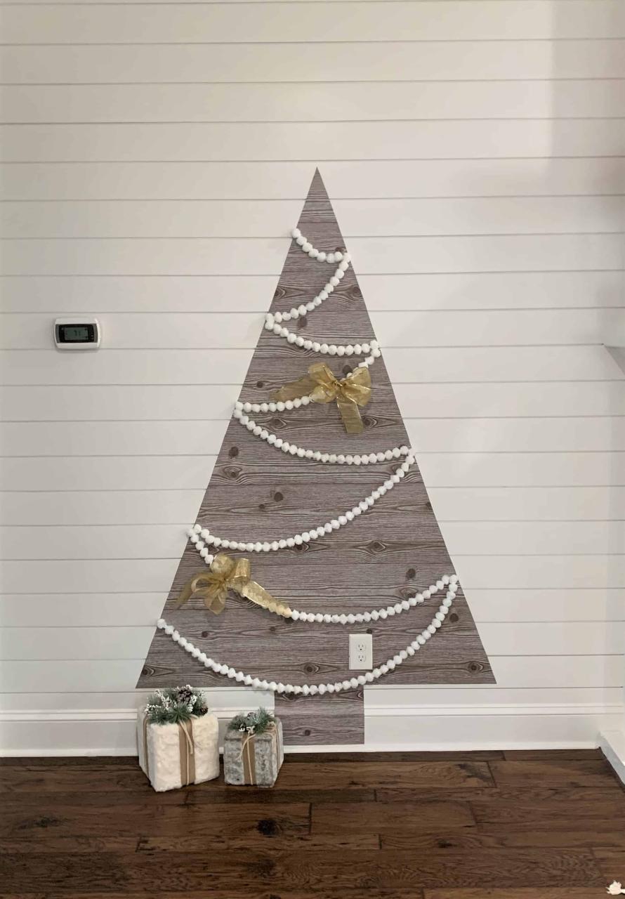 christmas paper wall decor DIY Wall Christmas Tree Tutorial Using Shelf Paper thetarnishedjewelblog