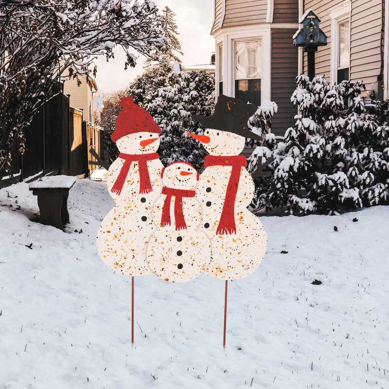 christmas decoration yard stakes The Holiday Aisle Metal Christmas Snowman Family Yard Garden Stake