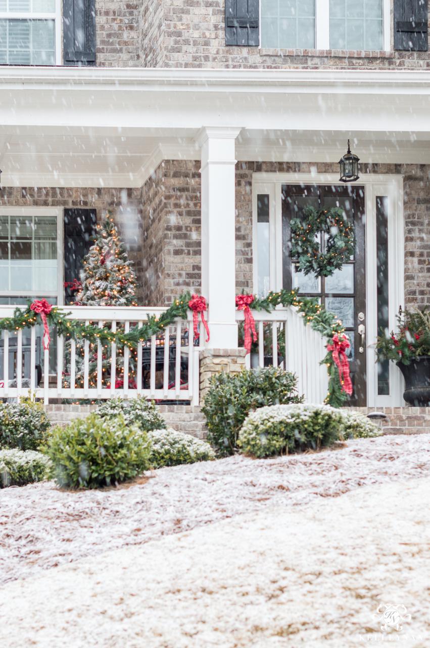 christmas decorations for outside railings Classic Christmas Decor for a Traditional Front Porch Kelley Nan