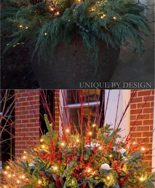 christmas decoration ideas for outdoor planters 24 Colorful Winter Planters & Christmas Outdoor Decorations A Piece