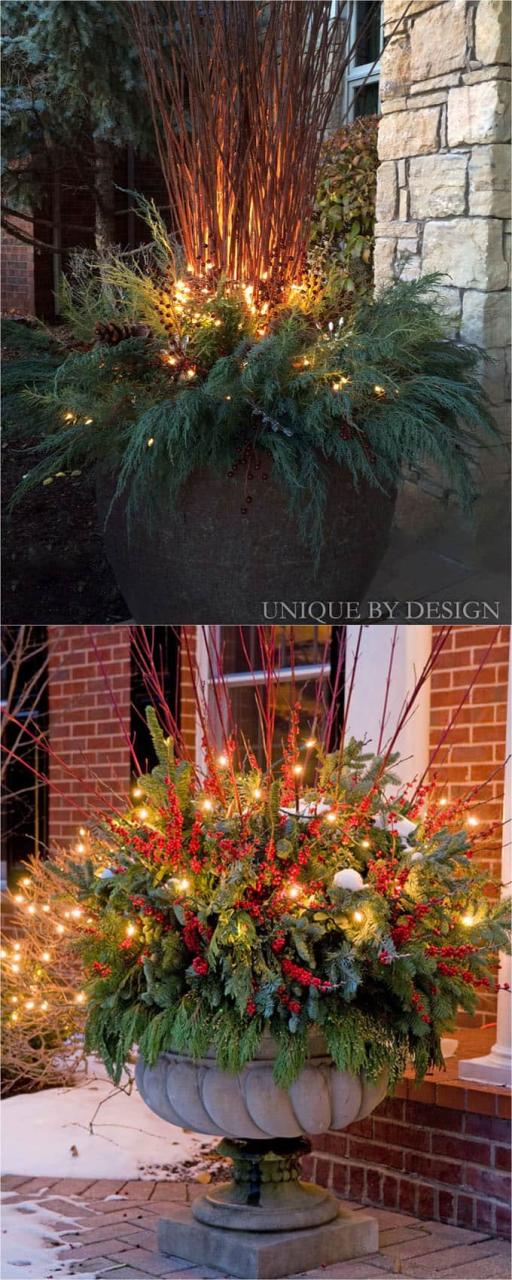 christmas decoration ideas for outdoor planters 24 Colorful Winter Planters & Christmas Outdoor Decorations A Piece