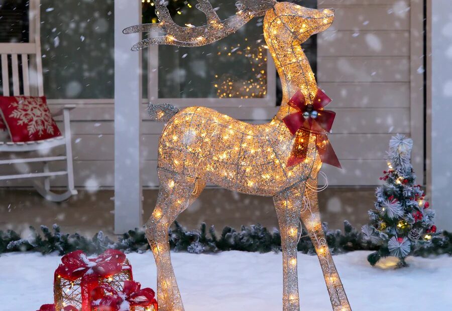 xmas decorations outdoor reindeer 5ft 3D PreLit Gold Glitter Christmas Reindeer Yard Decoration w/ 150