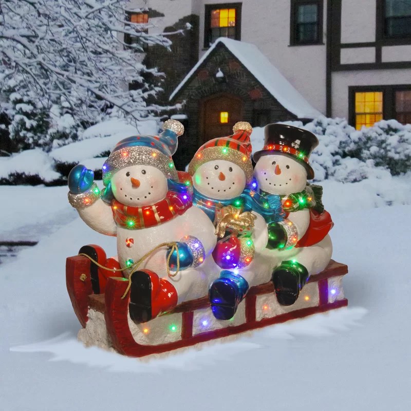 wayfair christmas decor sale National Tree Co. Sledding 3 Snowmen Christmas Decoration & Reviews