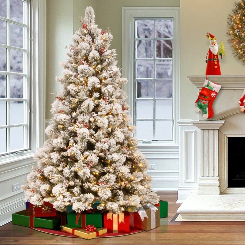 wayfair christmas decor sale The Holiday Aisle Snowy Bedford 7.5' Frosted Green Pine Artificial