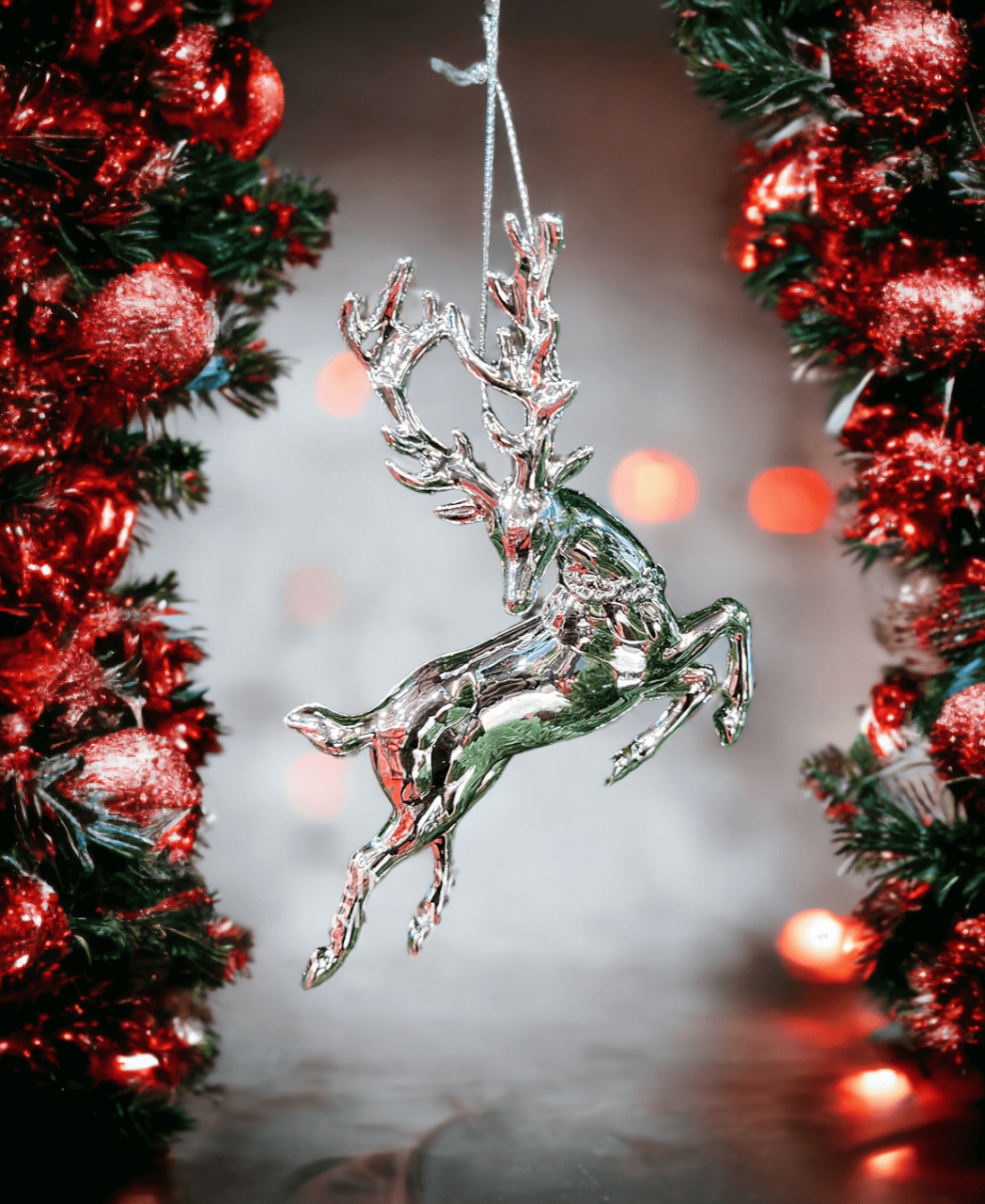 christmas ornaments near me Cute Metallic Silver Christmas Reindeer Ornament order now