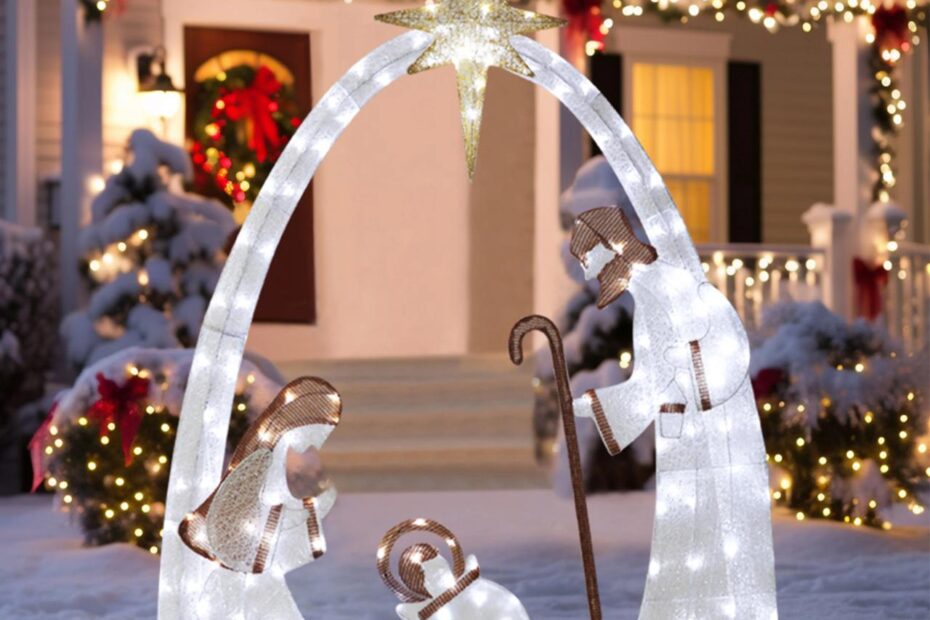 christmas decorations outdoor under $35 VEIKOUS 5ft Lighted Nativity Scene Christmas Decor Outdoor w/ 150 LED