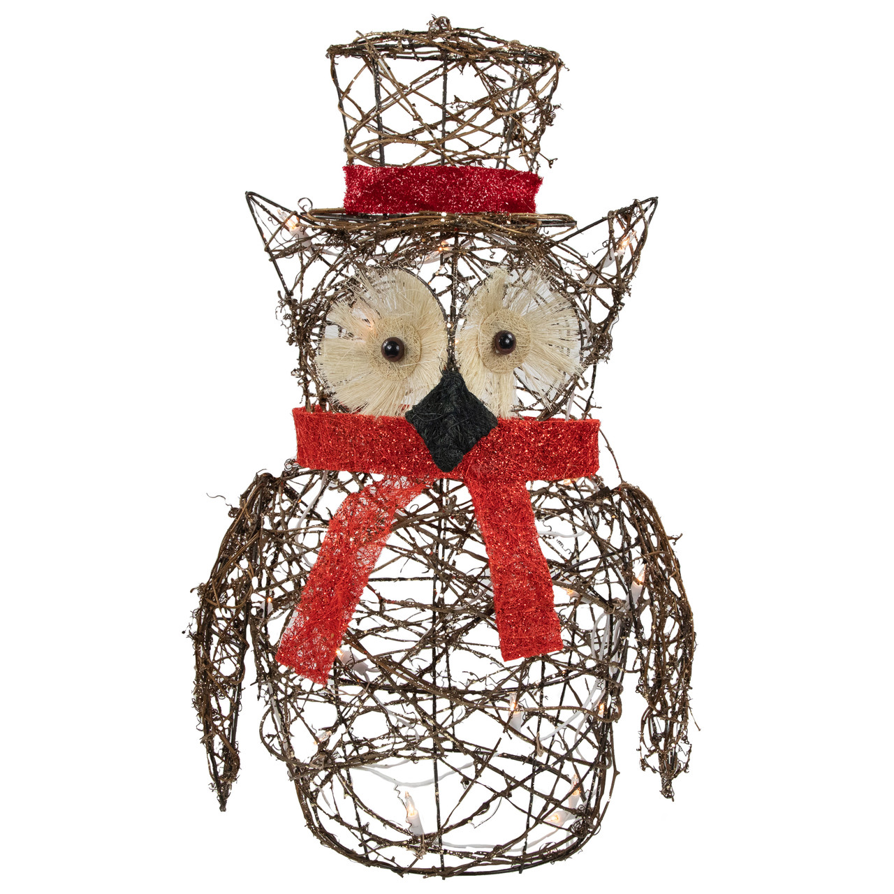 christmas owl outdoor decor 21" Lighted Glitter Rattan Owl Christmas Outdoor Decoration Christmas