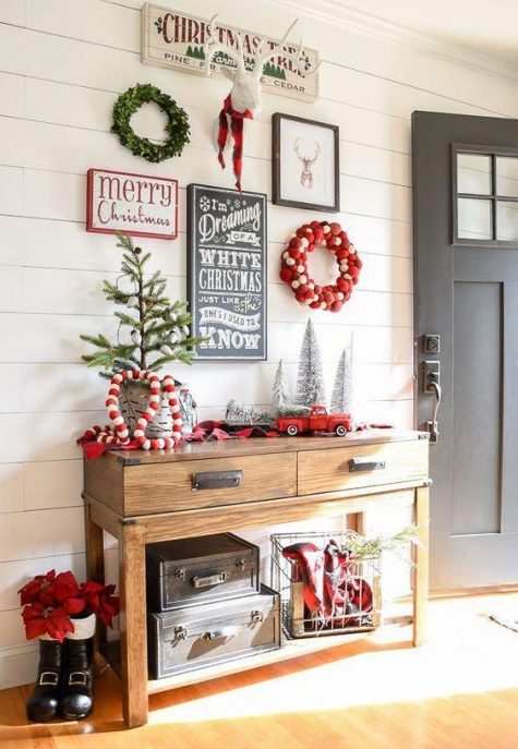 christmas decor for entryway table 25 Christmas Entryway Décor Ideas Shelterness