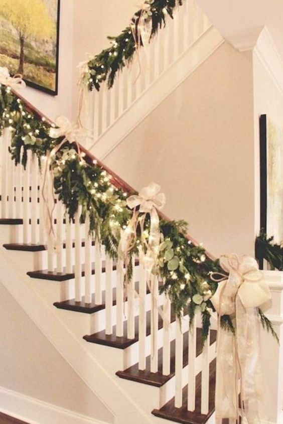 christmas decor staircase garlands 25 Stylish Christmas Staircase Decor Ideas Shelterness