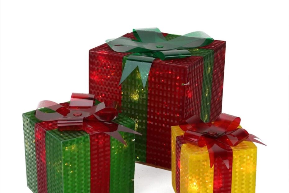 christmas decorations outdoor gift boxes 3Piece Glistening Prismatic Gift Box Lighted Christmas Yard Art