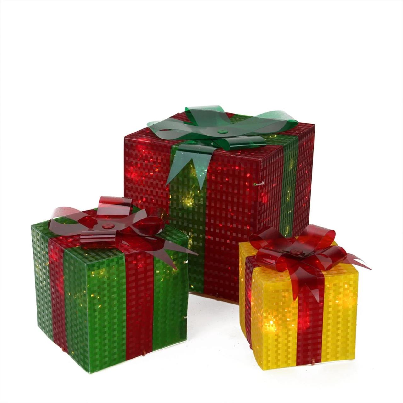 christmas decorations outdoor gift boxes 3Piece Glistening Prismatic Gift Box Lighted Christmas Yard Art