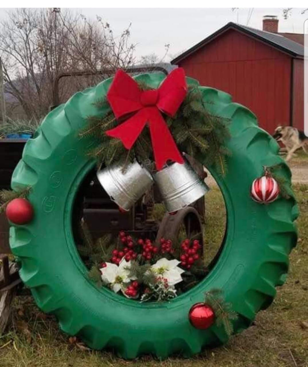 tractor supply outdoor christmas decor Tractor Tire Wreath.......... Outside christmas decorations, Outdoor