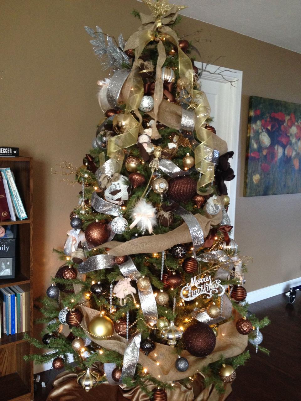 gold and ivory christmas decor Brown Burlap, Silver, Gold, Ivory Christmas tree! With handmade lace