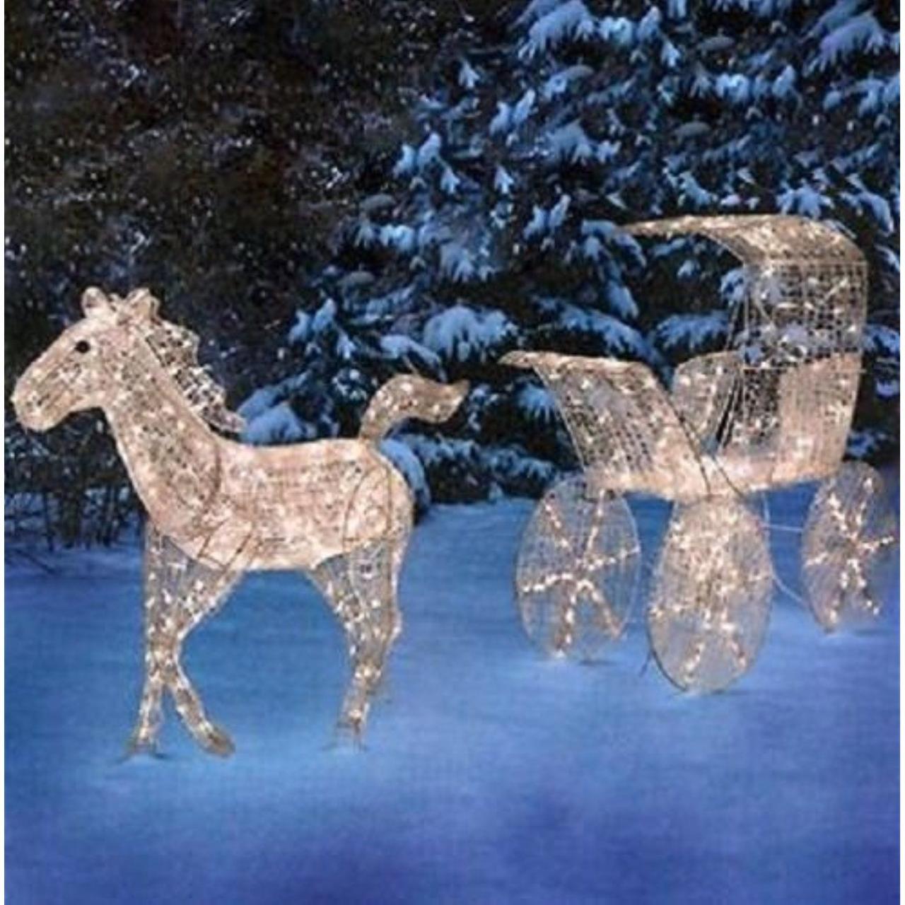 christmas outdoor decorations horse Outdoor Animotion Crystalline Horse and Carriage Display Christmas Yard