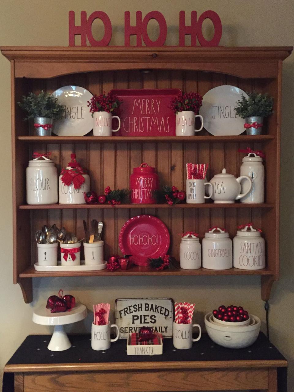 rae dunn christmas decor Rae Dunn Christmas Display with red and white pieces Plaid Christmas