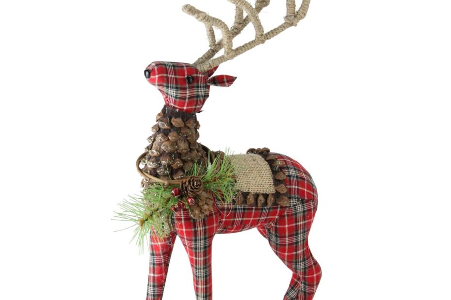 reindeer for christmas decor 16.75" Red Plaid Standing Stuffed Reindeer Christmas Decoration