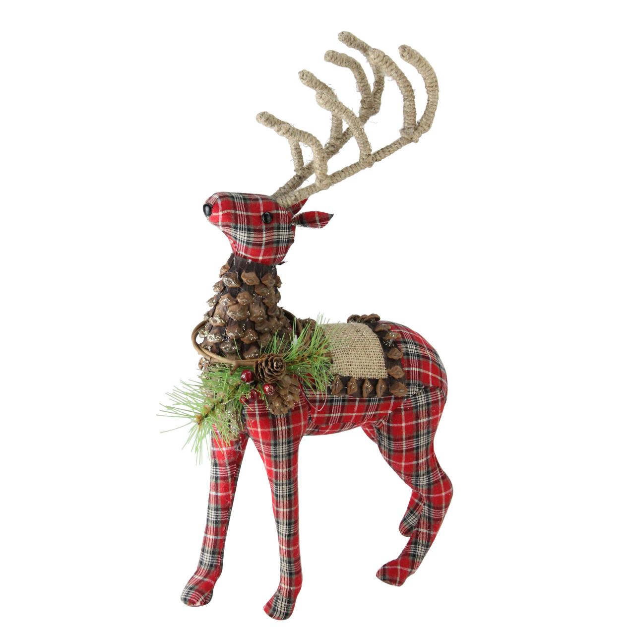 reindeer for christmas decor 16.75" Red Plaid Standing Stuffed Reindeer Christmas Decoration