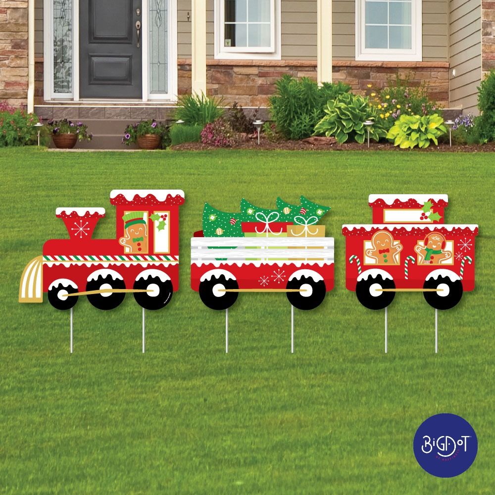 christmas train outdoor decor Christmas Train Outdoor Lawn Sign Decorations with Stakes Holiday