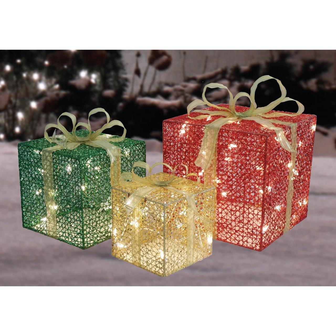 christmas decorations outdoor gift boxes Northlight Set of 3 Lighted Gift Box Outdoor Christmas Decoration 12