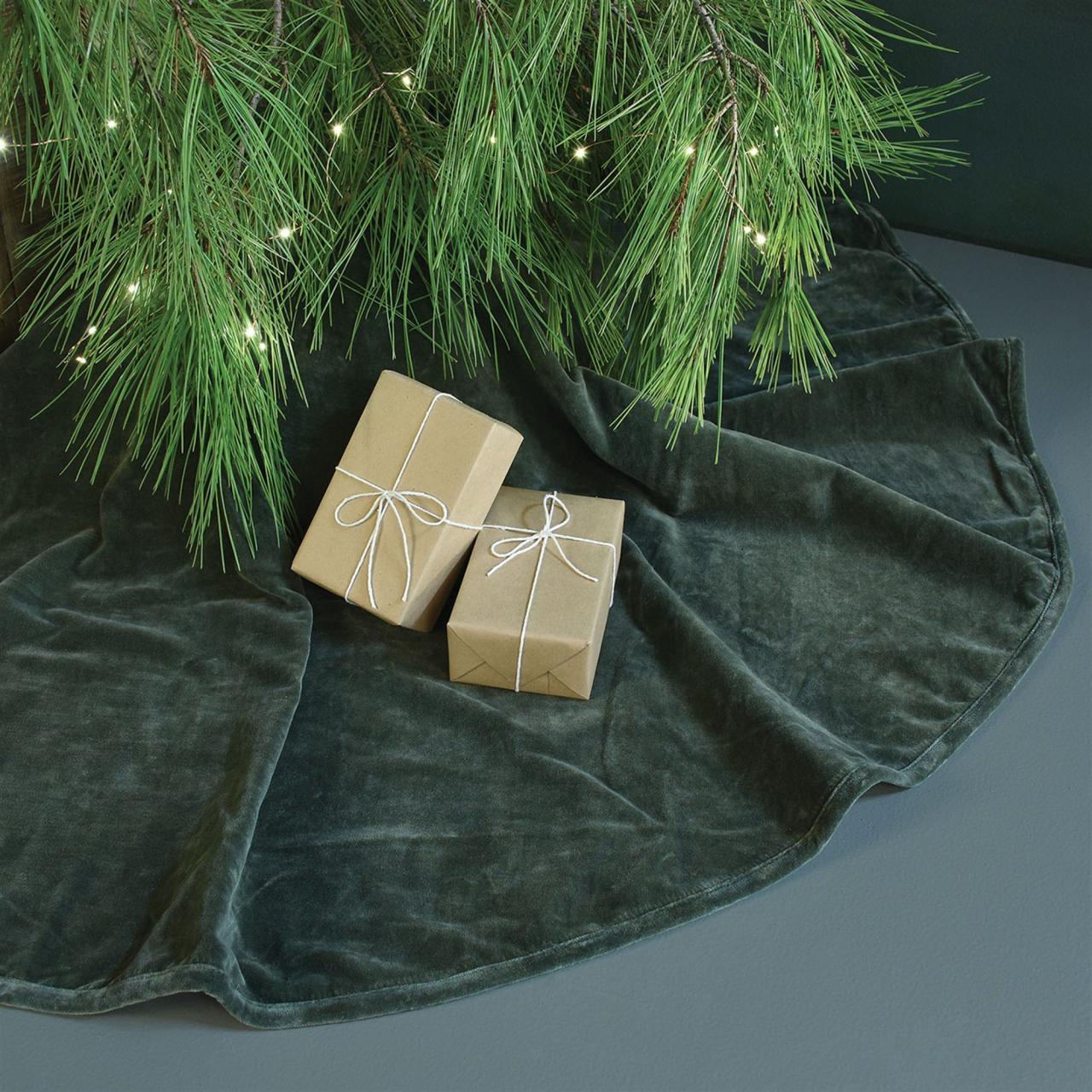 green velvet christmas decor Homart Velvet Tree Skirt Green christmas tree decorations, Teal