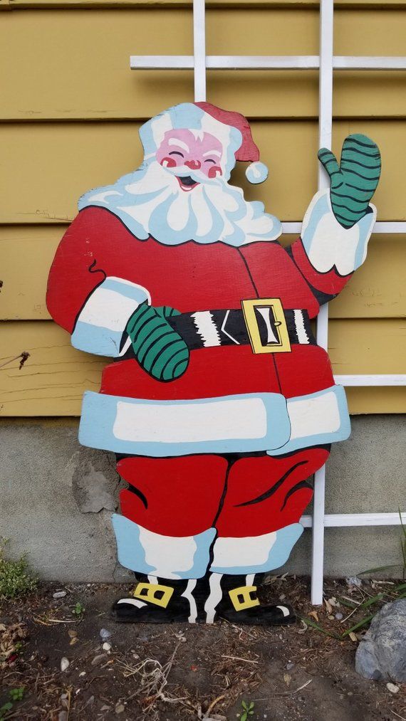 vintage christmas decorations outdoor 1950s Plywood Santa Easibild Large 40 X 26 Inches Etsy Canada