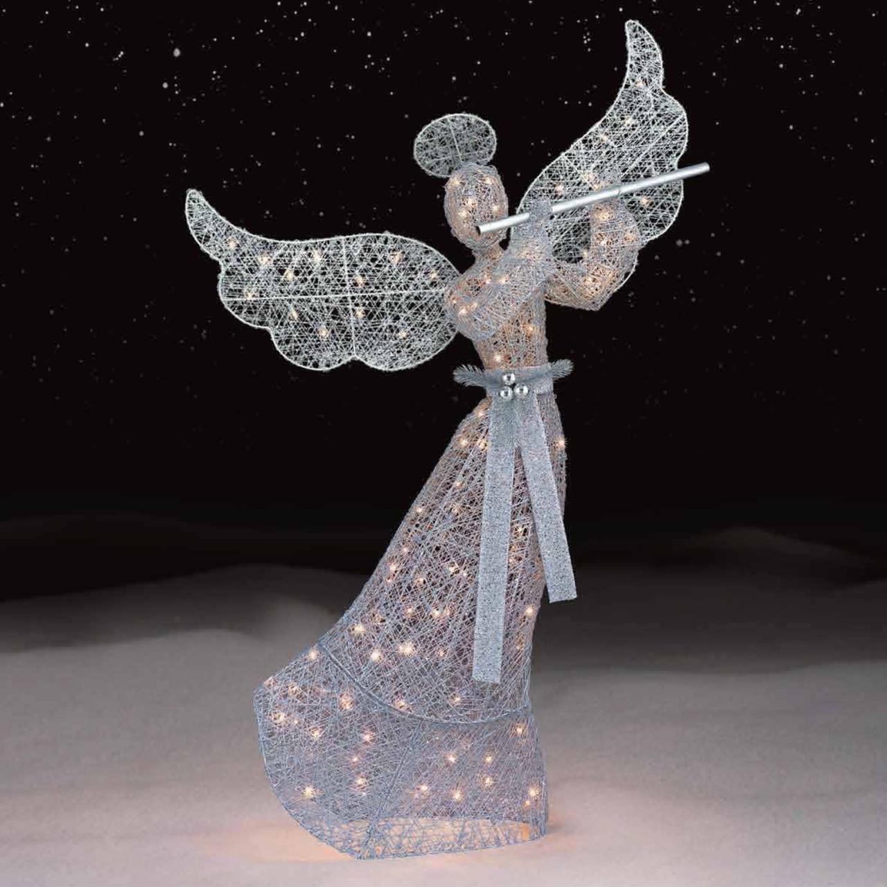 angel decor for christmas 60" Silver Christmas Angel with 150 Clear Lights—Sears