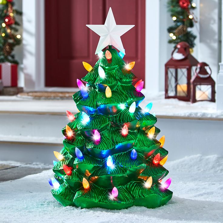 christmas outdoor decorations blow molds The 36" Blow Mold Nostalgic Tree Hammacher Schlemmer Outdoor