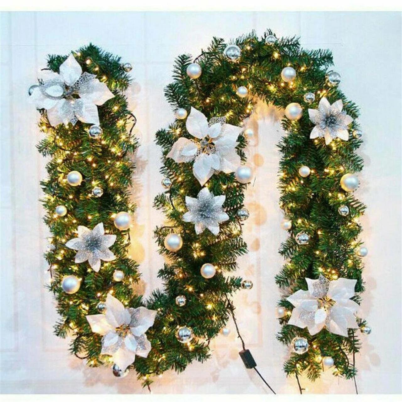 christmas decorations indoor garland PreLit Christmas Garland, Realistic Christmas Garland with 50 Lights