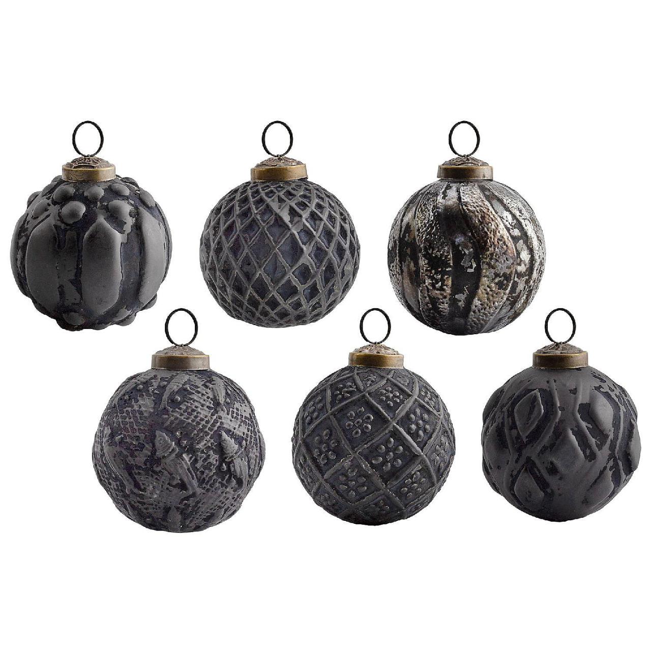 old fashion christmas decor Black Glass Ball Ornaments 6pk, Christmas Distressed Vintage Farmhouse