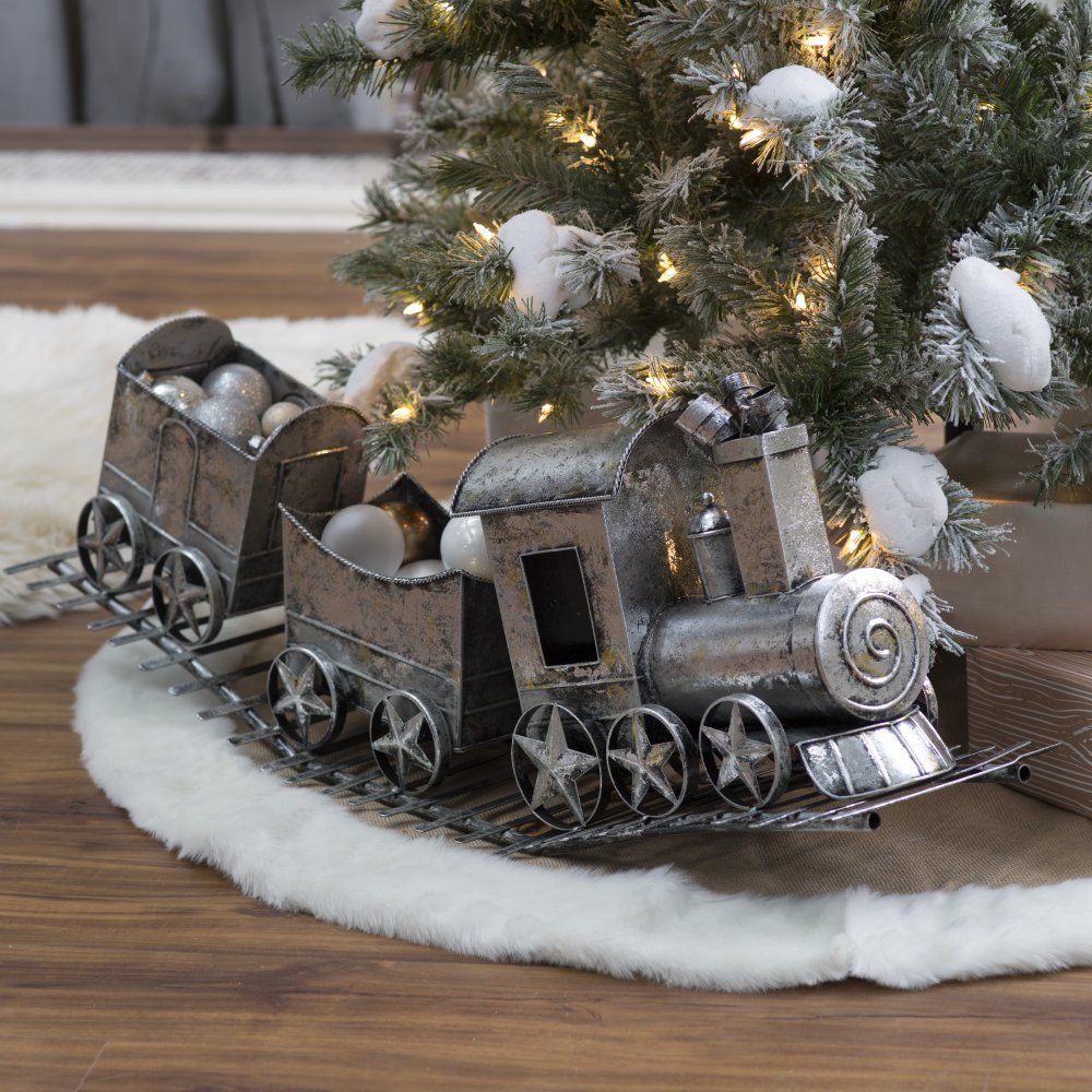 christmas train decorations indoor 36 in. Silver Metal Holiday Train Vintage christmas decorations