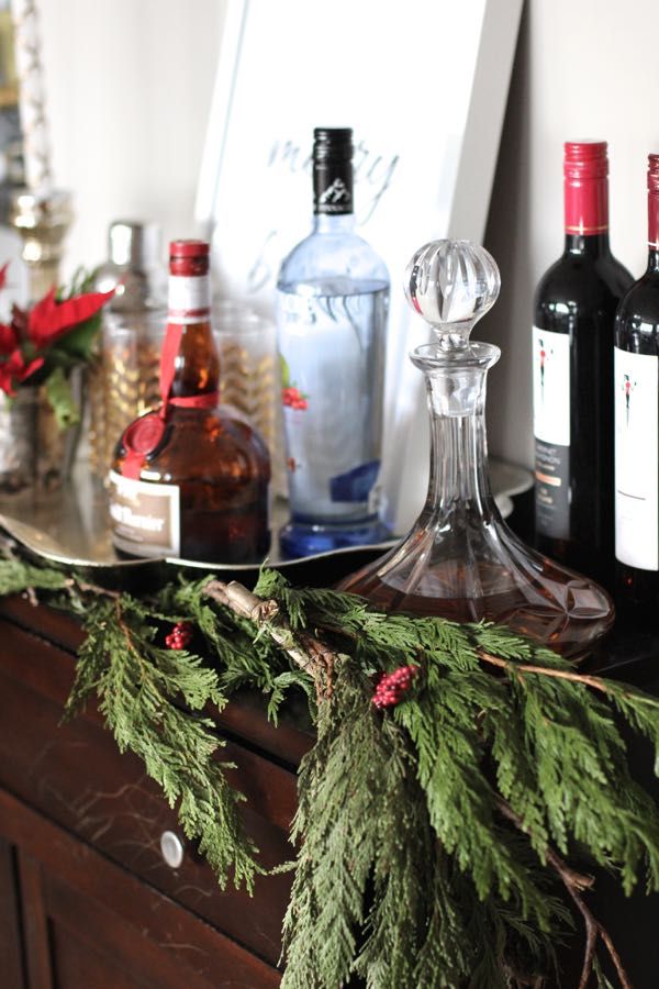 christmas bar cart decor How to style a bar cart for the holidays via Mystylevita Christmas Bar