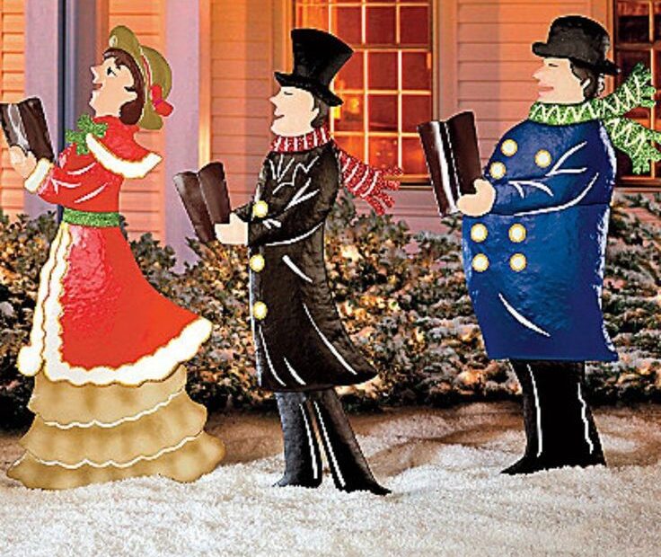 vintage outdoor christmas decorations with lights Set of 3 METAL CHRISTMAS CAROLERS Outdoor Yard Display Holiday Decor