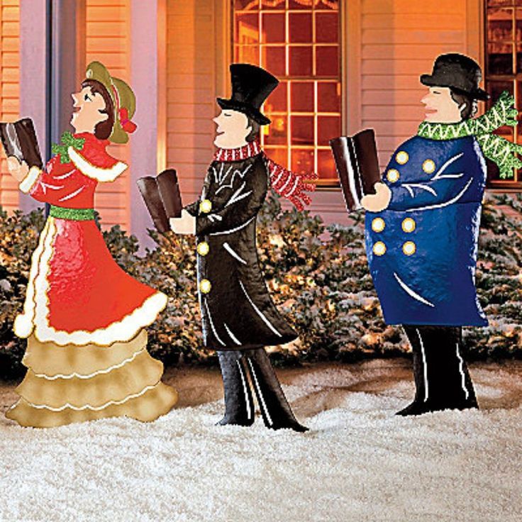 vintage outdoor christmas decorations with lights Set of 3 METAL CHRISTMAS CAROLERS Outdoor Yard Display Holiday Decor