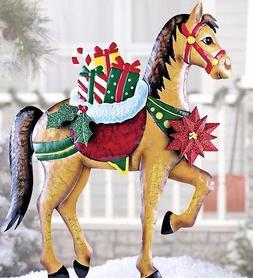 christmas outdoor decorations horse Horse Bringing Christmas Presents Metal Outdoor Pony Christmas