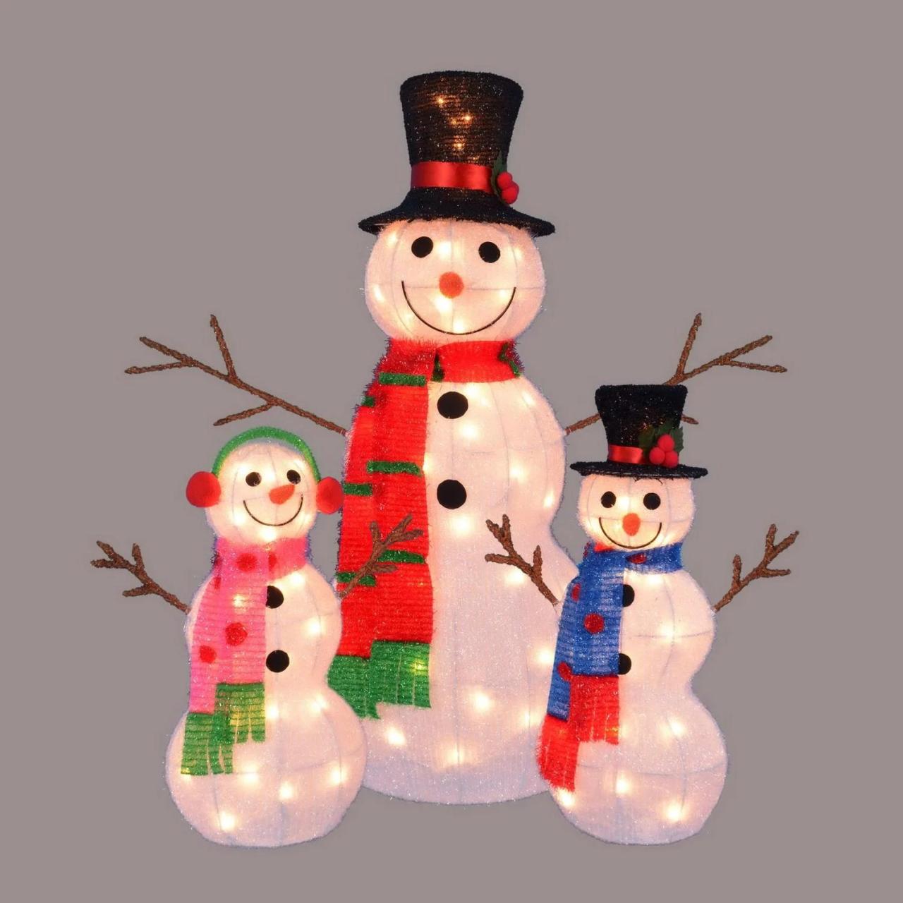 outdoor christmas decor at walmart Set of 3 Lighted Tinsel Snowman Family Christmas Outdoor Decorations 35