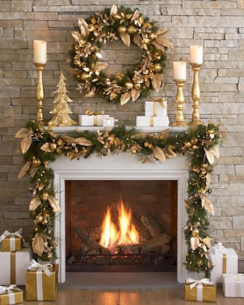 gold christmas mantel decor Adorable 50 Elegant Christmas Mantel Decor Ideas