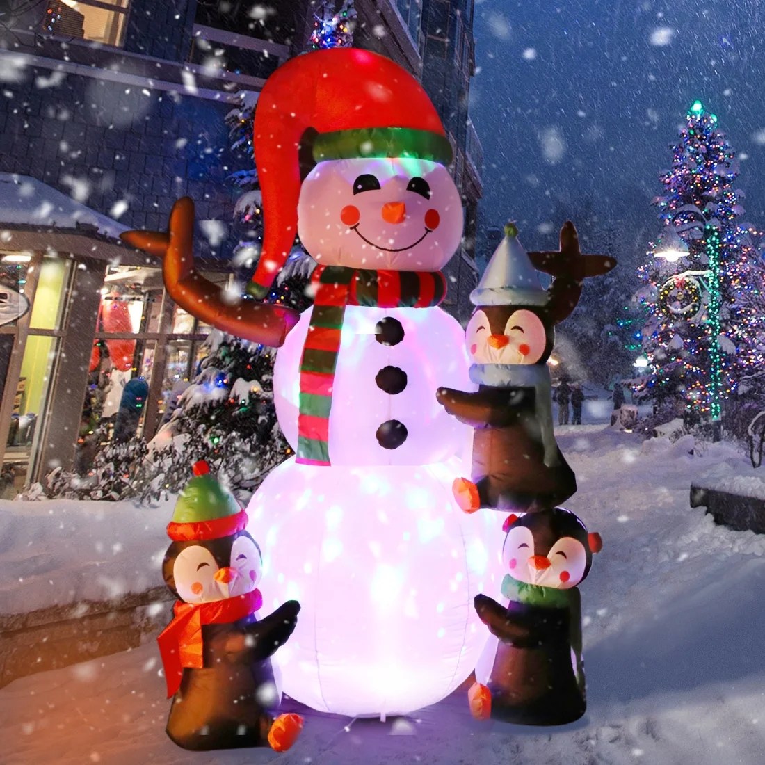 christmas decorations outdoor blow ups 6ft Height Christmas Inflatable LED Lighted Snowman and Penguins Blow